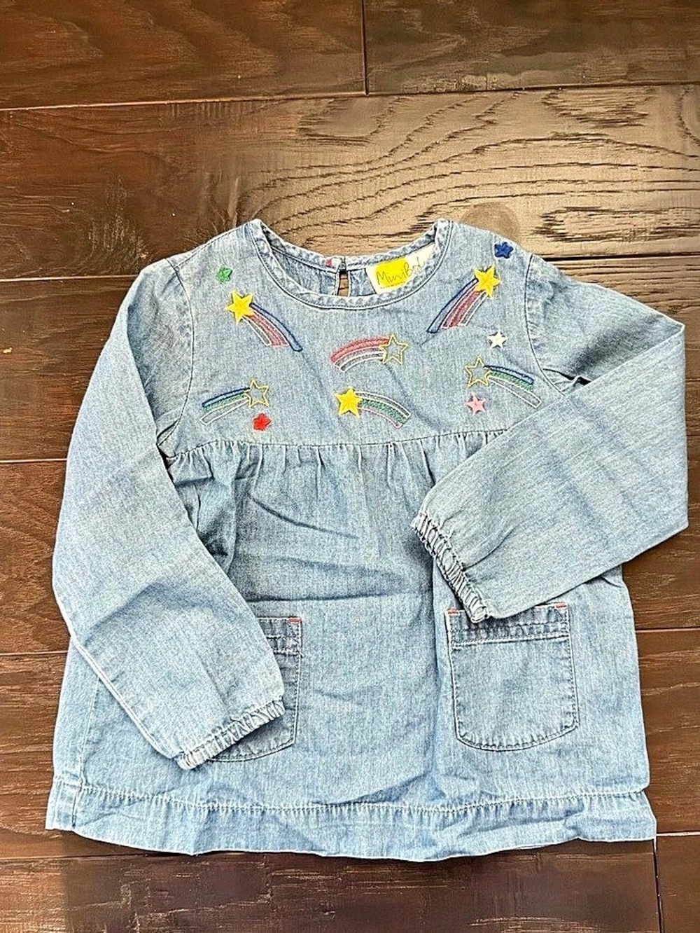 Mini Boden Shooting Star Denim Dress Blue Girls 2-3Y